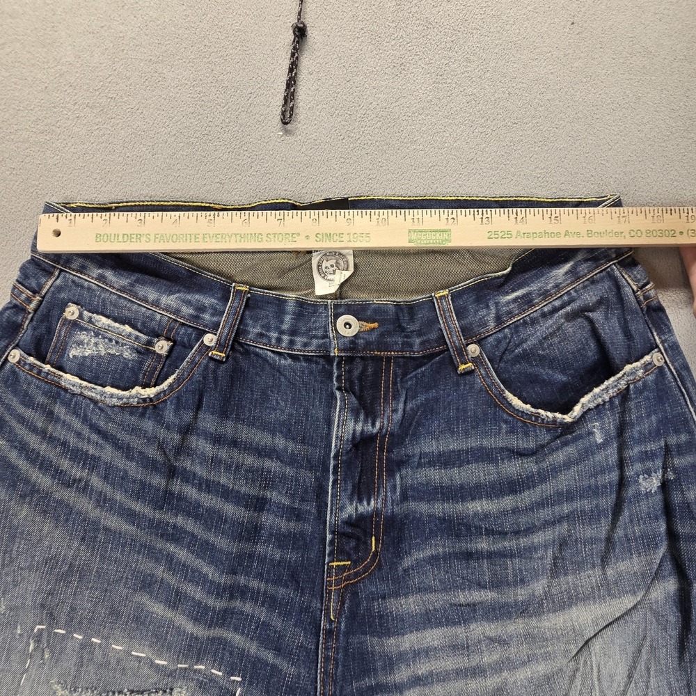 Bad Kids Jeans Mens Selvedge Blue Thrashed Honeycomb Whiskers Skull Fits 34x29 - Picture 3 of 16